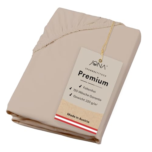 JONA SLEEP® Spann-Bettlaken (140-160 x 200 cm) Premium Spannbettlaken - 220gm² - hält über 150 Wäschen Stand | ÖKO-TEX 100 (Hellbeige) von JONA SLEEP