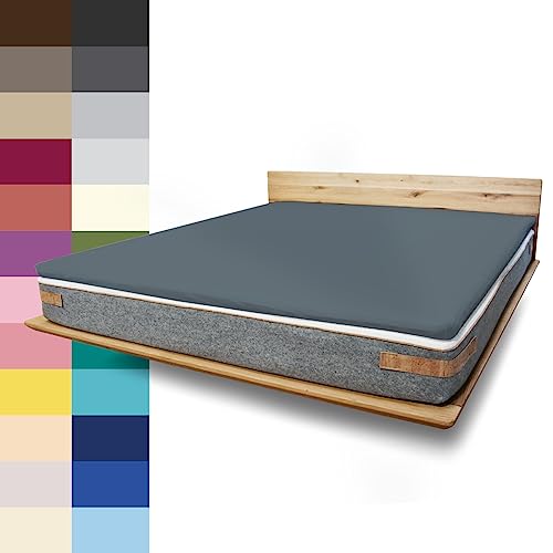 JONA SLEEP Topper-Bezug (120x200 cm) Anthrazit, Topper Spannbettlaken Boxspringbett aus Baumwolle - Öko Tex - Topper Spannbetttuch für einfaches Beziehen (Anthrazit, 120 x 200 cm) von JONA SLEEP