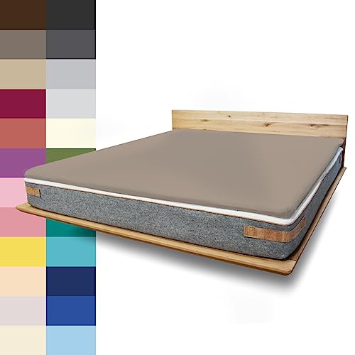 JONA SLEEP Topper-Bezug (140x200 cm) Braun, Topper Spannbettlaken Boxspringbett aus Baumwolle - Öko Tex - Topper Spannbetttuch für einfaches Beziehen (Safari, 140 x 200 cm) von JONA SLEEP