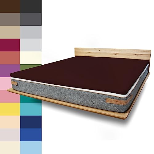 JONA SLEEP Topper Bezug (140x200 cm) Dunkel-Braun Topper Spannbettlaken Boxspringbett aus Baumwolle - Öko Tex - Topper Spannbetttuch für einfaches Beziehen von JONA SLEEP