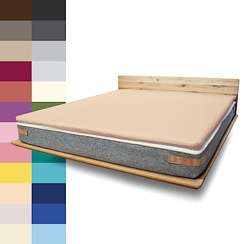 JONA SLEEP Topper-Bezug (180x200 cm) Topper Spannbettlaken Boxspringbett aus Baumwolle - Öko Tex - Bettlaken für einfaches Beziehen (Hellbeige, 200 x 200 cm) von JONA SLEEP