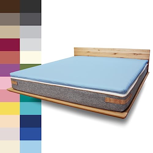 JONA SLEEP Topper-Bezug (180x200 cm) Topper Spannbettlaken Boxspringbett aus Baumwolle - Öko Tex - Bettlaken für einfaches Beziehen (bleu, 160 x 200 cm) von JONA SLEEP