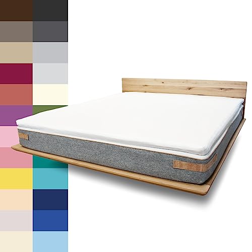 JONA SLEEP Topper-Bezug (180x200 cm) Weiß, Topper Spannbettlaken Boxspringbett aus Baumwolle - Öko Tex - Topper Spannetttuch für einfaches Beziehen (Weiß, 180 x 200 cm) von JONA SLEEP