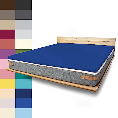 JONA SLEEP Topper-Bezug (200x200 cm) Blau, Topper Spannbettlaken Boxspringbett aus Baumwolle - Öko Tex - Topper Spannbetttuch für einfaches Beziehen (Marine, 200 x 200 cm) von JONA SLEEP