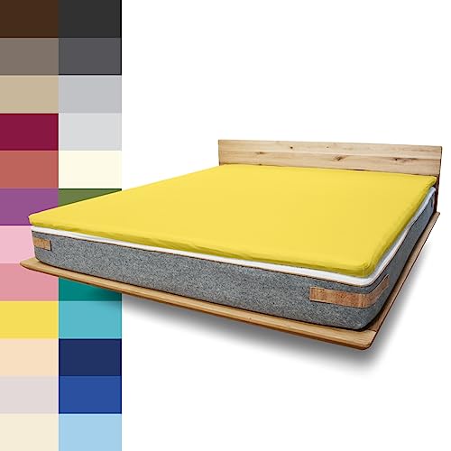 JONA SLEEP Topper-Bezug (80-90x200 cm) Gelb, Topper Spannbettlaken Boxspringbett aus Baumwolle - Öko Tex - Topper Spannbetttuch für einfaches Beziehen (Citrone, 80-90 x 200 cm) von JONA SLEEP