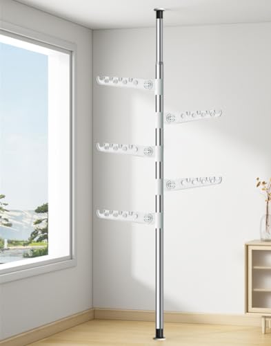 JONASHER 5-stöckiger Teleskop-Kleiderbügel, Kleiderständer, vom Boden bis zur Decke, Wäschestange, Spannstange, Aufbewahrungs-Organizer für Zuhause, Balkon, Büro, 110–310 cm von JONASHER