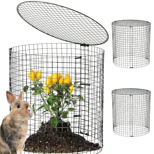 JONASHER Metall-Pflanzenschutz von Tieren, Hühner-Drahtglocke, Netzschutz, Pflanzkäfige, Gartenzaun, Hasenbarriere mit abnehmbarer runder Abdeckung, Umreifungsgurten und Erdspießen, 3 Sets von JONASHER