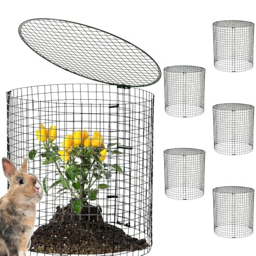 JONASHER Metall-Pflanzenschutz von Tieren, Hühner-Drahtglocke, Netzschutz, Pflanzkäfige, Gartenzaun, Hasenbarriere mit abnehmbarer runder Abdeckung, Umreifungsgurten und Erdspießen, 6 Sets von JONASHER