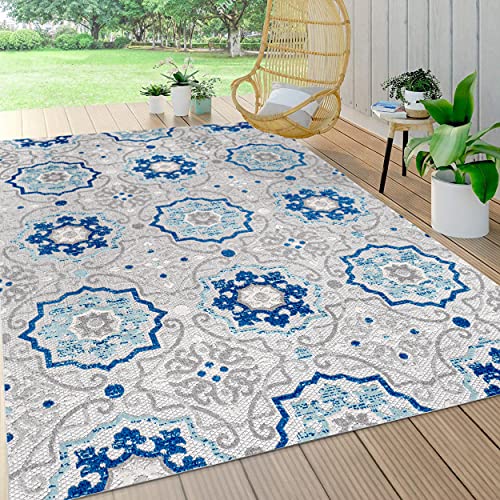 JONATHAN Y AMC101A-8 Mediterraner Medaillon-Teppich für den Indoor Outdoor Bereich, Bohemian Floral, pflegeleicht, Schlafzimmer, Küche, Garten, Terrasse, Veranda, unempfindlich, 240x300 cm, blau/grau von JONATHAN Y