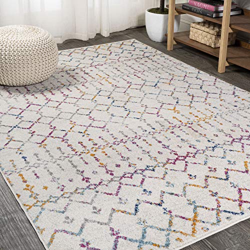 JONATHAN Y MOH101E-8 Marokkanischer Hype Boho Vintage Diamant Teppich Bohemian, pflegeleicht, Schlafzimmer, Küche, Wohnzimmer, Nicht fusselnd, 240 cm x 300 cm, Elfenbein/Multi von JONATHAN Y