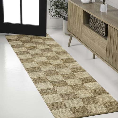JONATHAN Y NRF203C-210 Theo Moderner Bauernhaus-Teppich, gewebtes Jute-Schachbrett, für den Innenbereich, einfache Reinigung, Schlafzimmer, Küche, Wohnzimmer, fusselfrei, Natur/Bleichmittel, 60 x 3 m von JONATHAN Y