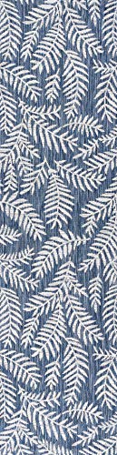 JONATHAN Y Nevis Palm Frond Teppich für drinnen und draußen, Marineblau/Elfenbeinfarben, 60 x 30 cm, Läufer, Küstenteppich, Freizeit, Land- und Blumenmotiv, Hinterhof, fusselfrei von JONATHAN Y