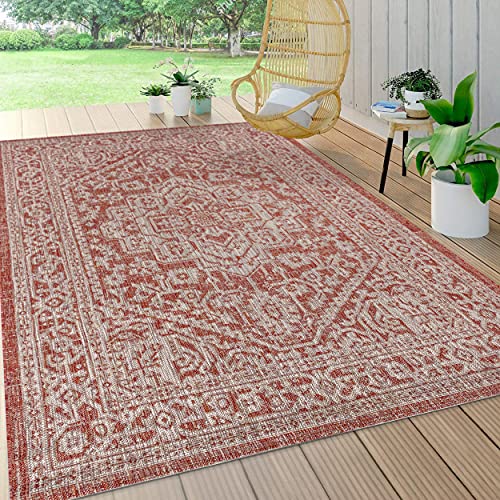 JONATHAN Y SMB101A-5 Sinjuri Medaillon Strukturgewebe Teppich für den Innen- und Außenbereich, leicht zu reinigen, Schlafzimmer, Küche, Garten, Terrasse, Nicht fusselnd, 150 cm x 240 cm, Rot/Taupe von JONATHAN Y