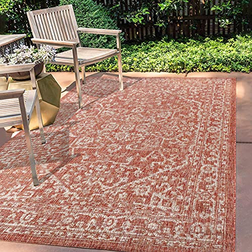 JONATHAN Y Malta Bohemian Medaillon Textured Weave Innen/Außen Area Rugs, Polypropylen (PP), 150 X 240 cm, Red/Taupe von JONATHAN Y