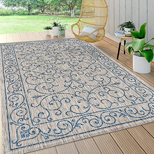 JONATHAN Y SMB106C-5 Charleston Vintage Filigrangewebe Teppich für drinnen und draußen, leicht zu reinigen, Schlafzimmer, Küche, Garten, Terrasse, Nicht fusselnd, 150 cm x 240 cm, Grau/Marine von JONATHAN Y