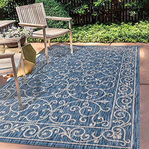 JONATHAN Y SMB106D-8 Charleston Vintage Filigrangewebe Teppich für den Innen- und Außenbereich, pflegeleicht, Schlafzimmer, Küche, Garten, Terrasse, Nicht fusselnd, 240 cm x 300 cm, Marine/Grau von JONATHAN Y