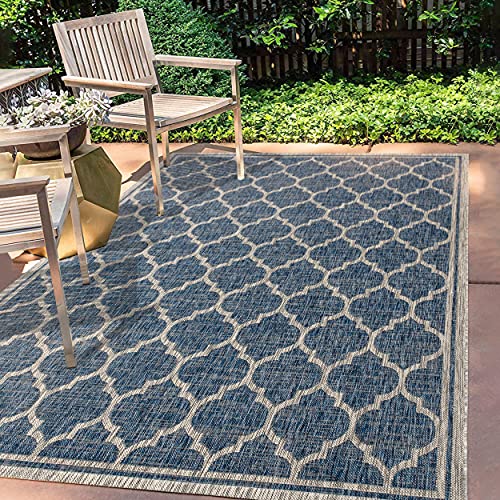 JONATHAN Y Trebol marokkanische Gitter strukturierte Weave Innen-/Außen Area Rugs, Polypropylen (PP), 150 X 240 cm, Navy/Gray von JONATHAN Y