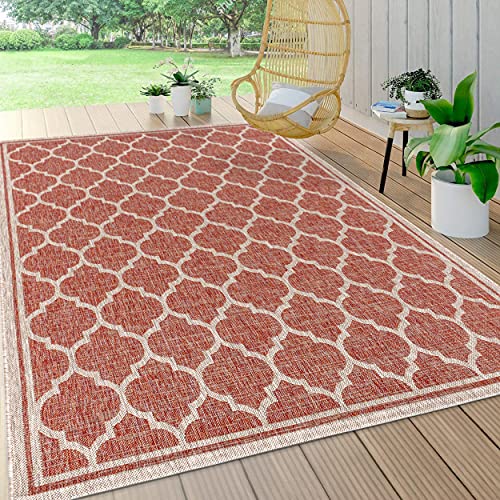 JONATHAN Y Trebol marokkanische Gitter strukturierte Weave Innen-/Außen Area Rugs, Polypropylen (PP), 150 X 240 cm, Red/Beige von JONATHAN Y