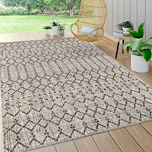 JONATHAN Y Uika marokkanischer geometrischer strukturierter Weave Innen-/Außenbereich Area Rugs, Polypropylen (PP), 150 X 240 cm, Light Gray/Black von JONATHAN Y