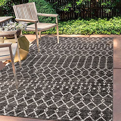 JONATHAN Y Uika marokkanischer geometrischer strukturierter Weave Innen-/Außenbereich Area Rugs, Polypropylen (PP), 90 X 150 cm, Black/Gray von JONATHAN Y