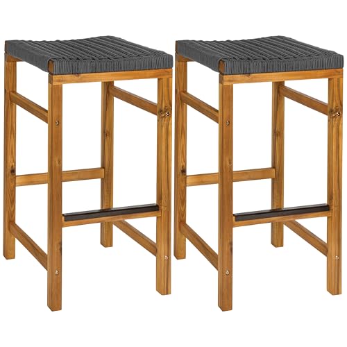 Jonathan Y BSL1201B-SET2 Armand Barhocker aus Akazienholz, modern, rückenfrei, mit gewebtem Seilsitz, für Pool, Deck, Pool, 76,2 cm, helles Teak/Grau (2er-Set) von JONATHAN Y