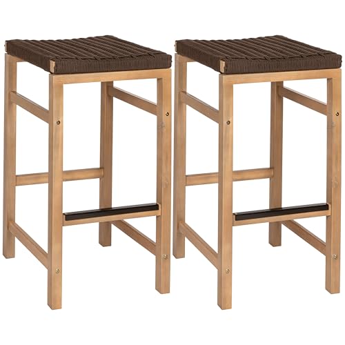 Jonathan Y BSL1201C-SET2 Armand Barhocker aus Akazienholz, modern, rückenfrei, mit gewebtem Seilsitz, für Pool, Deck, Pool, 76,2 cm, helles Teak/Braun (2er-Set) von JONATHAN Y