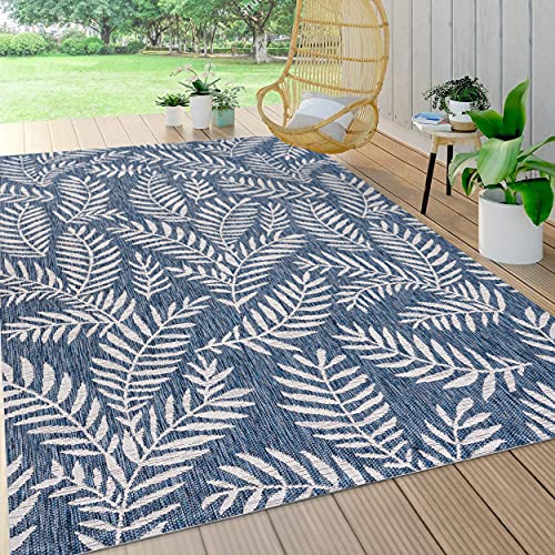 Jonathan Y Nevis Palm Frond Teppich für drinnen und draußen, Marineblau/Elfenbeinfarben, 122 x 183 cm von JONATHAN Y