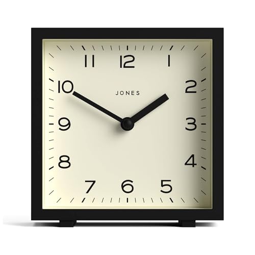 JONES CLOCKS® Disco schreibtischuhr | Schlankes quadratisches Design | Schwarz | Stilvoll und leicht lesbar für Regal, Tisch, kaminsims oder nachttisch von JONES CLOCKS