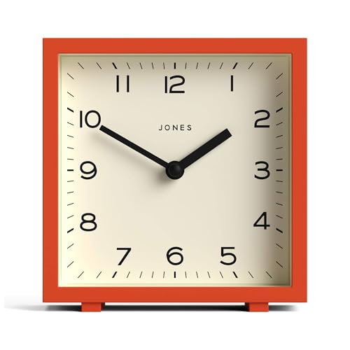 JONES CLOCKS® Disco schreibtischuhr | Schlankes quadratisches Design | Orange | Stilvoll und leicht lesbar für Regal, Tisch, kaminsims oder nachttisch von JONES CLOCKS