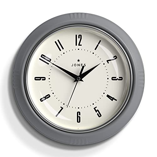 JONES CLOCKS® Ketchup-Wanduhr, Retro-Design, perfekt für die Küche, Heimbüro, Schlafzimmer 25cm (Grau) von JONES CLOCKS