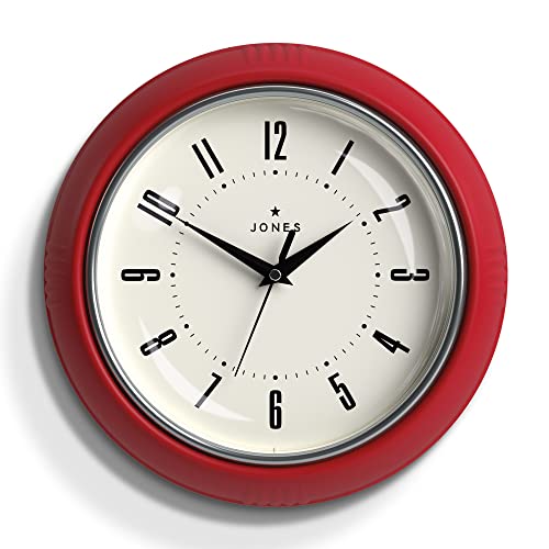 JONES CLOCKS® Ketchup-Wanduhr, Retro-Design, perfekt für die Küche, Heimbüro, Schlafzimmer 25cm (Rot) von JONES CLOCKS