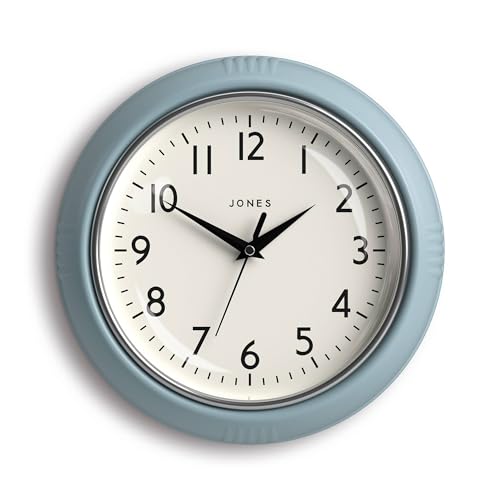 JONES CLOCKS® Ketchup wanduhr | Runde Retro Diner Uhr | 25cm | Blassblau | Ideal für küche, Wohnzimmer, büro oder Schlafzimmer | Leicht ablesbare Zahlen von JONES CLOCKS