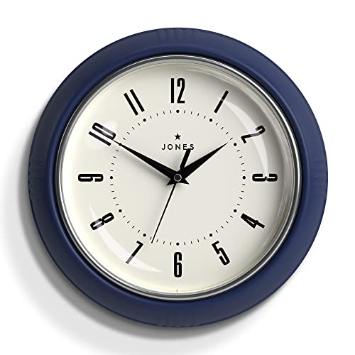 JONES CLOCKS® Ketchup wanduhr | Runde Retro Diner Uhr | 25cm | Indigoblau | Ideal für küche, Wohnzimmer, büro oder Schlafzimmer | Leicht ablesbare Zahlen von JONES CLOCKS