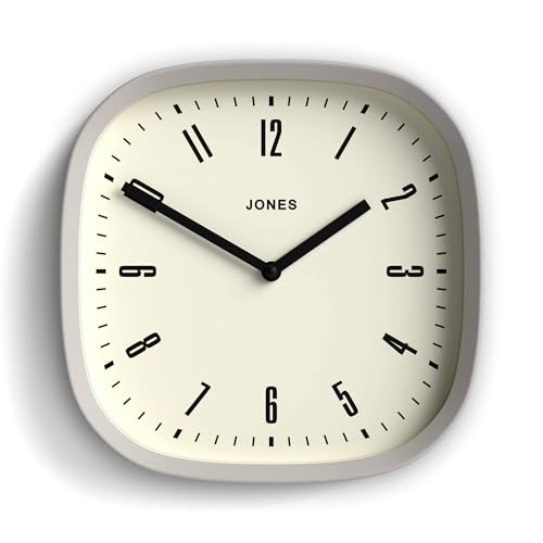 JONES CLOCKS® Marvel Wanduhr | Retro abgerundete quadratische Uhr | 25cm | Grau | Cooler Designer-Look für Küche, Wohnzimmer oder Büro von JONES CLOCKS