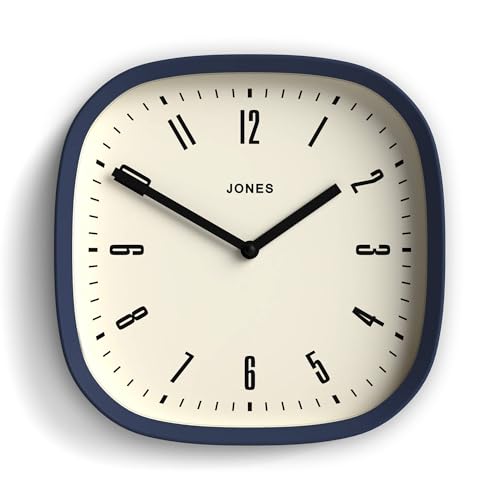 JONES CLOCKS® Marvel wanduhr | Moderne Retro abgerundete quadratische Uhr | 25cm | Indigoblau | Cooler designerlook für küche, Wohnzimmer oder büro von JONES CLOCKS