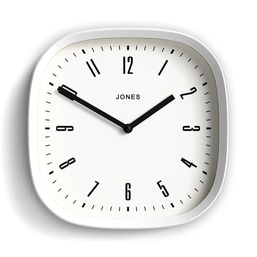 JONES CLOCKS® Marvel wanduhr | Moderne Retro abgerundete quadratische Uhr | 25cm | Weiß | Cooler designerlook für küche, Wohnzimmer oder büro von JONES CLOCKS