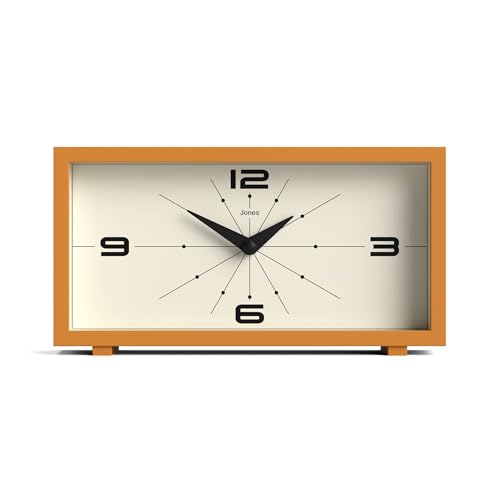 JONES CLOCKS® Odeon kaminuhr | Modernes rechteckiges Design | Senfgelb | Stilvoller Retro-Look für Regal, Tisch, Kamin oder Bett von JONES CLOCKS