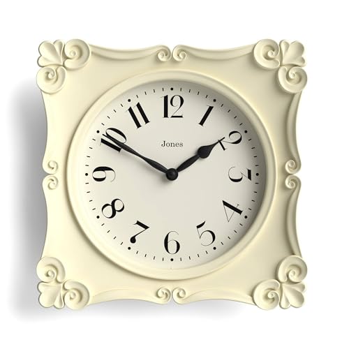 JONES CLOCKS® Rialto wanduhr | Verzierte quadratische Uhr im vintagestil | 25cm | Creme | Ideal für das wohn oder Schlafzimmer von JONES CLOCKS