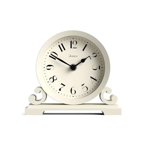 JONES CLOCKS® Saloon Tischuhr I Traditionelles DoppelIscrollIDesign I Hellcreme I Zeitgenössischer klassischer Stil für Schreibtisch, Tisch, Regal oder Nachttisch von JONES CLOCKS