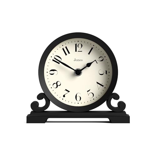 JONES CLOCKS® Saloon Tischuhr I Traditionelles DoppelIscrollIDesign I Schwarz I Zeitgenössischer klassischer Stil für Schreibtisch, Tisch, Regal oder Nachttisch von JONES CLOCKS