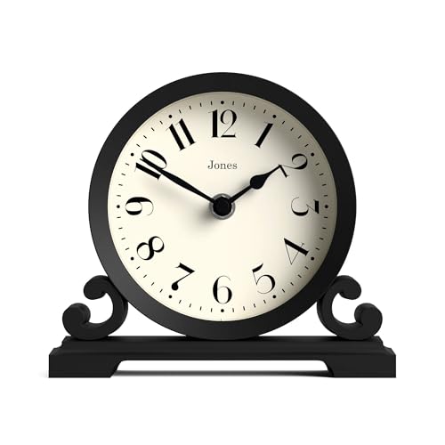 JONES CLOCKS® Saloon Kaminsims Uhr | Traditionelles doppelschneckendesign | Schwarz | Zeitgenössischer klassischer Stil für Schreibtisch, Tisch, Regal oder nachttisch von JONES CLOCKS