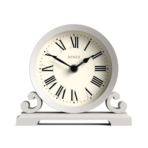 JONES CLOCKS® Saloon Tischuhr | Traditionelles Doppel-Scroll-Design | Grau | Römische Ziffern - Klassischer Stil für Schreibtisch, Tisch, Regal oder Nachttisch. von JONES CLOCKS