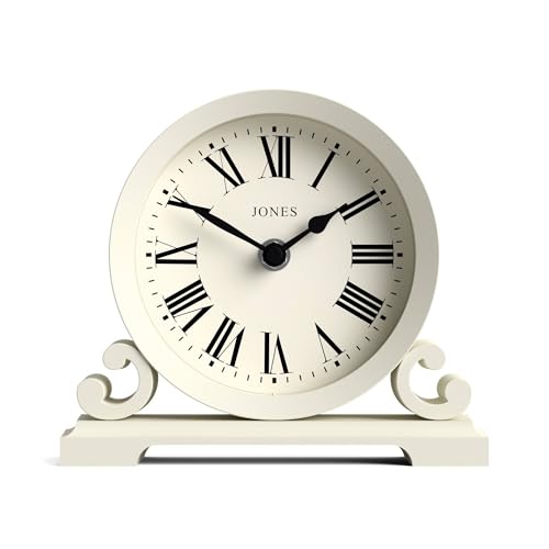 JONES CLOCKS® Saloon Kaminsims Uhr | Traditionelles doppelschneckendesign | Blasscreme | Römische ziffern | Klassischer Stil für Schreibtisch, Tisch, Regal oder nachttisch von JONES CLOCKS