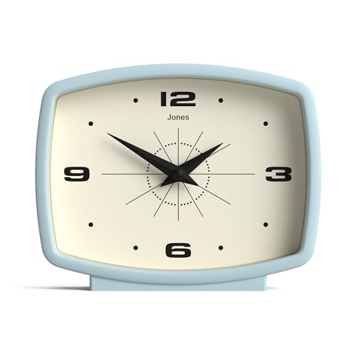JONES CLOCKS® Schreibtischuhr 'Film' – rechteckiges Retro-Design in Blau, Cooler Look für Regal, Tisch, Kaminsims oder Nachttisch von JONES CLOCKS