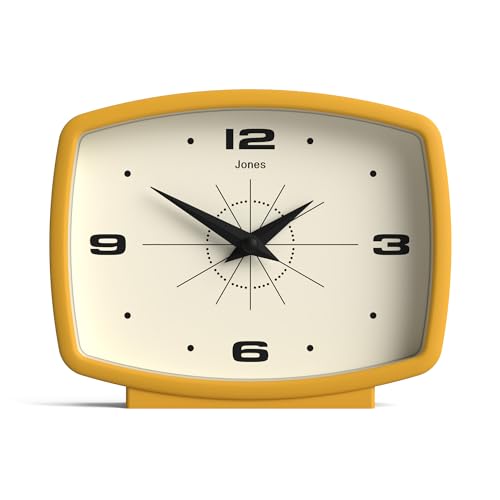 JONES CLOCKS® Schreibtischuhr 'Film' – rechteckiges Retro-Design in Gelb, Cooler Look für Regal, Tisch, Kaminsims oder Nachttisch von JONES CLOCKS