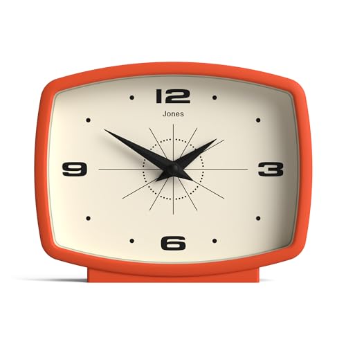 JONES CLOCKS® Film Schreibtischuhr | Rechteckiges retrodesign | Orange | Midcentury Stil mit modernem Finish ideal für Regal, Tisch, kaminsims oder nachttisch von JONES CLOCKS