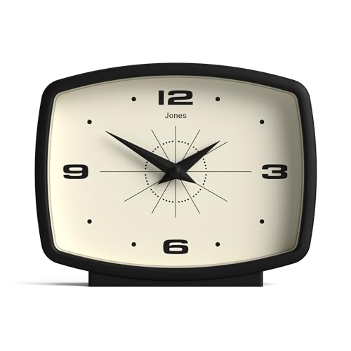 JONES CLOCKS® Schreibtischuhr 'Film' – rechteckiges Retro-Design in Schwarz, Cooler Look für Regal, Tisch, Kaminsims oder Nachttisch von JONES CLOCKS