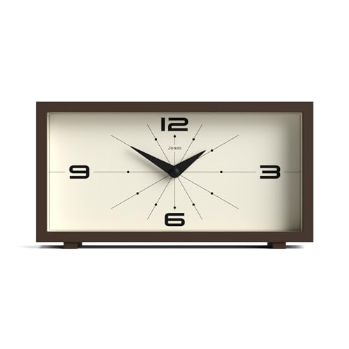 JONES CLOCKS® Odeon kaminuhr | Modernes rechteckiges Design | Braun | Stilvoller Retro-Look für Regal, Tisch, Kamin oder Bett von JONES CLOCKS