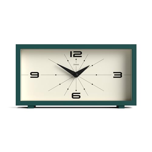 JONES CLOCKS® Odeon kaminuhr | Modernes rechteckiges Design | Grün | Stilvoller Retro-Look für Regal, Tisch, Kamin oder Bett von JONES CLOCKS