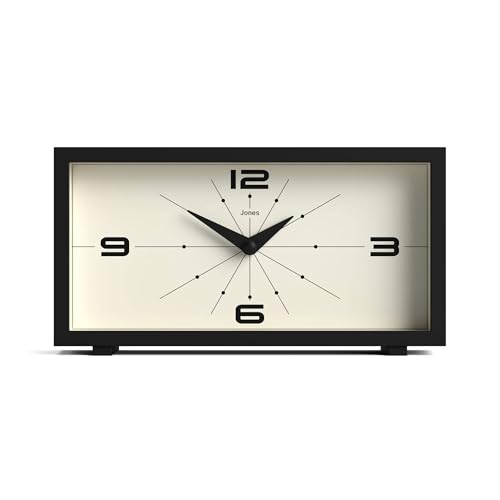 JONES CLOCKS® Schreibtischuhr 'Odeon' – modernes rechteckiges Design in Schwarz, stilvoller Retro-Look für Regal, Tisch, Kaminsims oder Nachttisch von JONES CLOCKS